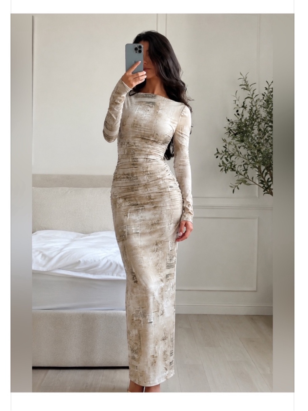 House of CB Lanetta pale sage print maxi dress small women's